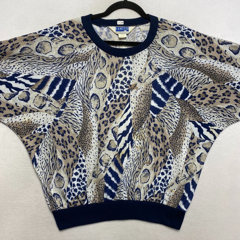 Cape Cod Sweatshirt Womens 16 Multicolor Oversized Animal Print Pullover Top 80s